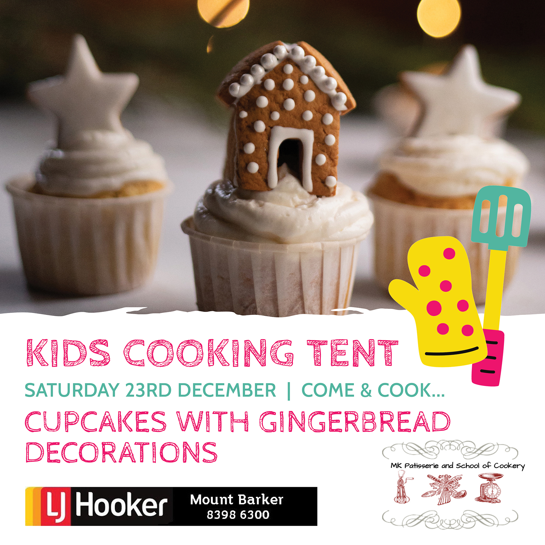 Kids cooking tent Saturday 23rd December. Come and cook cupcakes with gingerbread decorations